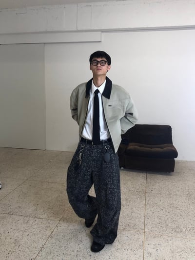 首爾街頭 豹紋 石頭灰 卯釘寬褲 - 1C4