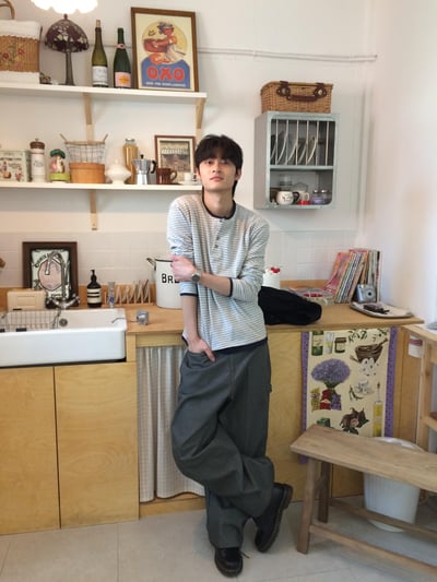 韓國新潮流 雙件式 層疊配色 橫條紋 薄長袖 - 3C9