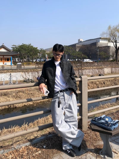 Peace 極簡主義 細條紋 工裝 牛仔寬褲 (set - up) - 2C7