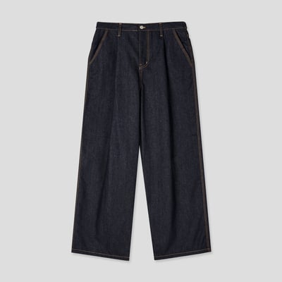 秋冬首選 單層褶皺 配色縫線 俐落 原牛寬褲 (set-up) - 2C20