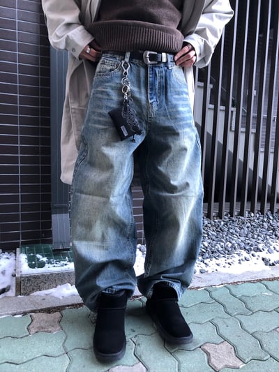 韓系休閒 漸層水洗 寬版 牛仔褲 - 3C1