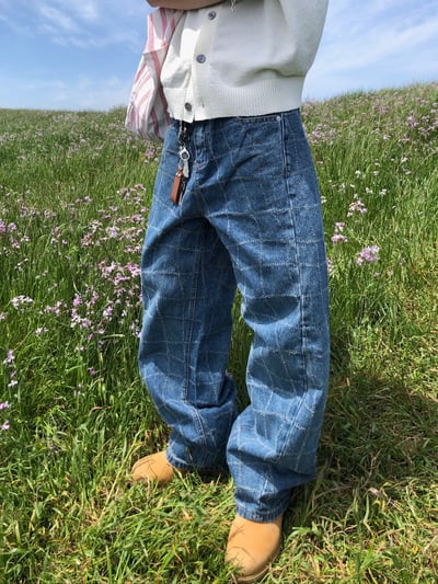 Baggy 牛津街頭 水波格紋 牛仔寬褲 - 1C5