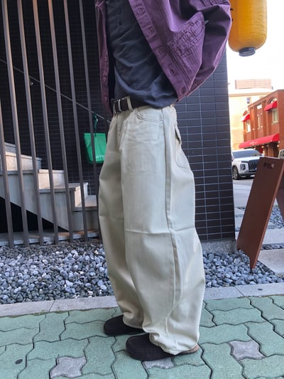 背影殺手 高檔縫線 鬆緊帶 寬版 牛仔長褲 - 3C15
