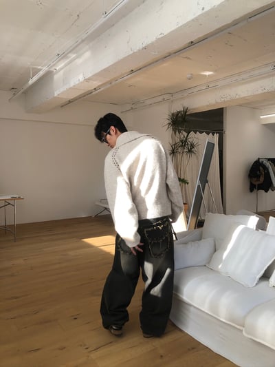 漸層水洗 鑲式卯釘 大口袋 牛仔寬褲 - 2C15