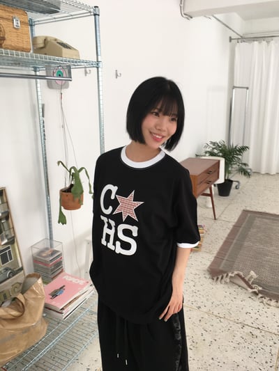 CHS 六芒星 刺繡 配色 微短版 短袖 - 3C12
