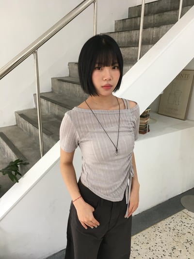 夏季薄紗 透視唯美 抽繩 針織 短袖 - 4C3