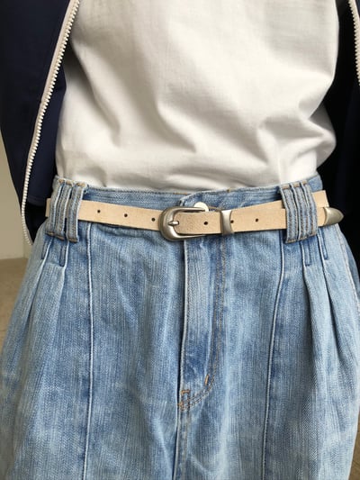 極簡俐落 天然牛皮 麂皮 乳白皮帶 - 1C1