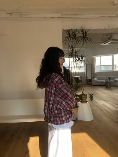 美式潑漆感 復古格紋 雙面連帽外套 - 2C7