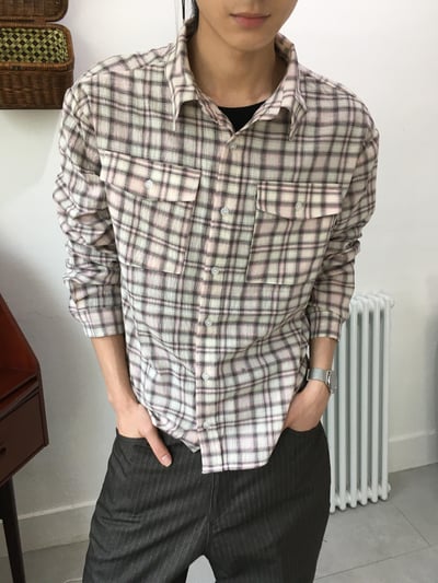 街頭復古感 格紋 涼爽亞麻 短版襯衫 - 2C9