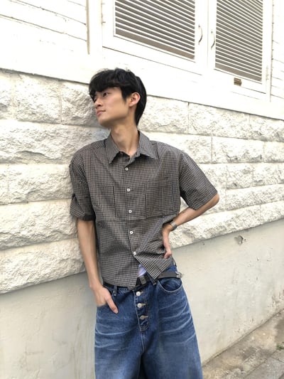 夏季王者 格紋短版 雙口袋 人生襯衫 短袖 - 3C1