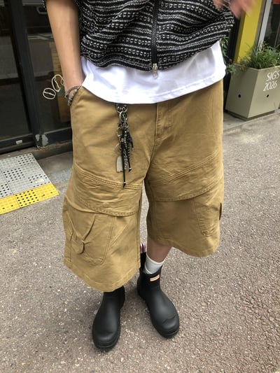 韓系復古 立體重磅 斜線大口袋 工裝 7分短褲 - 2C9