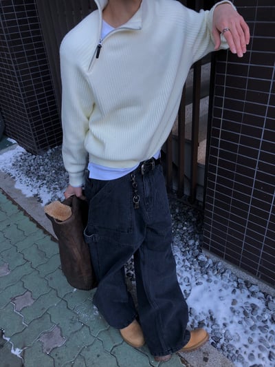 半高領 側邊拉鍊 修身短版 高檔毛衣 - 4C15