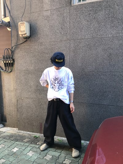 背影殺手 高檔縫線 鬆緊帶 寬版 牛仔長褲 - 3C17