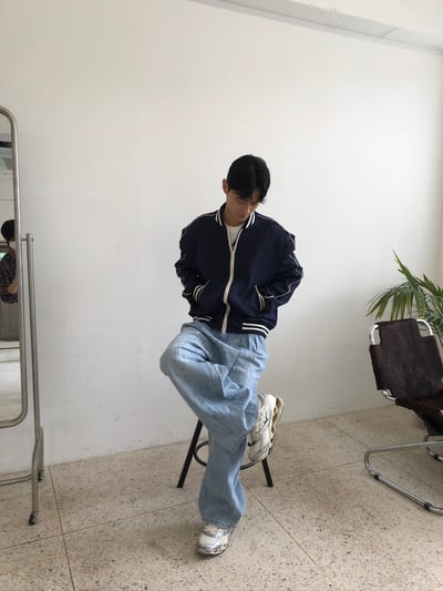 高級街頭 鬆弛神衣 邊線 棒球外套 - 2C16