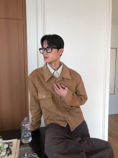 歐美經典款 美拉德 麂皮 微短版 皮夾克 - 4C16