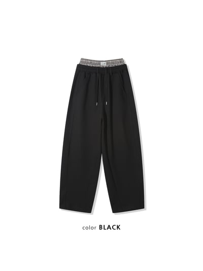 歐洲街頭潮流 格紋層疊 寬版 休閒 落地褲 - 2C17