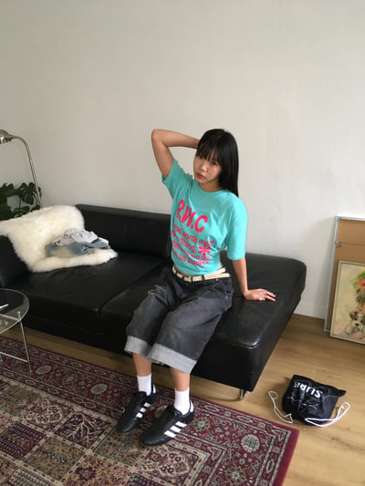 歐式文藝配色 滿版印刷 短版 短袖 上衣 - 3C19