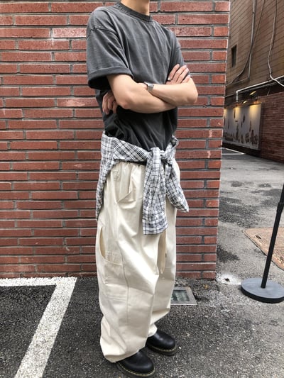 幹練率性 高檔蓬感木 寬版 鬆緊帶 工裝褲 - 3C15