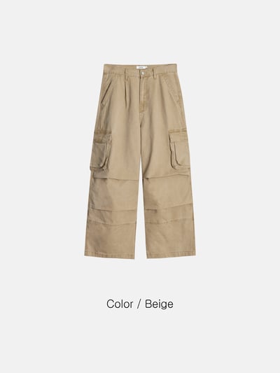 日式工廠小哥 雙重工裝 復古水洗 寬褲 - 3C23