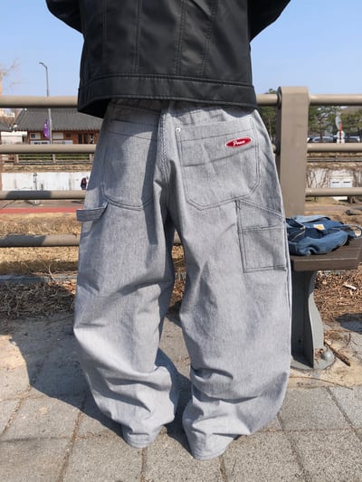 Peace 極簡主義 細條紋 工裝 牛仔寬褲 (set - up) - 2C1