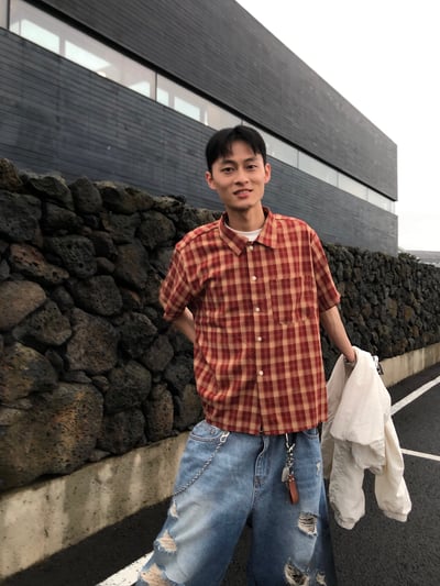 倫敦街頭 親膚涼感 短版 格紋 短袖襯衫 - 4C23