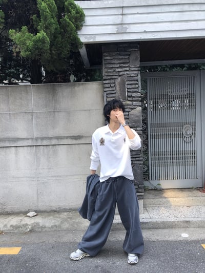 復古經典 做舊刷色 運動套裝 寬版 棉長褲 - 2C7