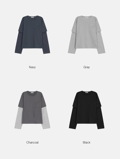 短版 素面 層疊配色穿搭 薄長袖 - 4C15