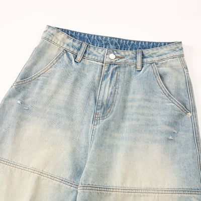 冰原歷險 漸層水洗 抓皺 寬版 牛仔褲 - 1C18