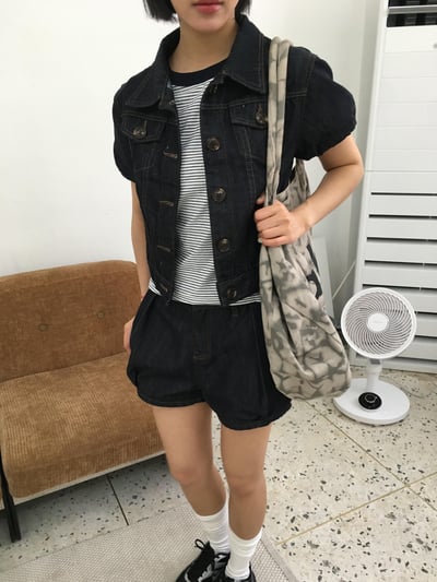 夏季涼感 韓系休閒感 牛仔短袖 襯衫 (set-up) - 1C5