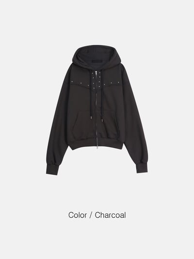 高級棉 銀河星形卯釘 指套 短版 連帽外套 - 3C22