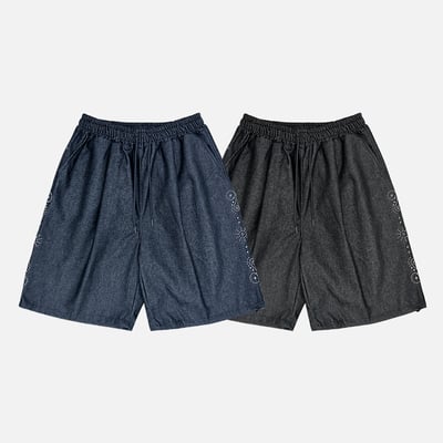 印第安 傳統花紋 高級卯釘 牛仔 百慕達短褲 - 2C20