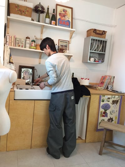 人字紋 小貼片刺繡 寬版直筒 原牛褲 - 3C16