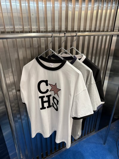 CHS 六芒星 刺繡 配色 微短版 短袖 - 3C23
