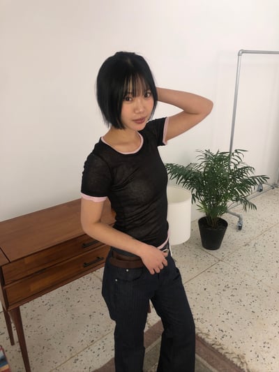 韓系簡約 配色疊穿 透視輕薄 短袖上衣 - 11C3