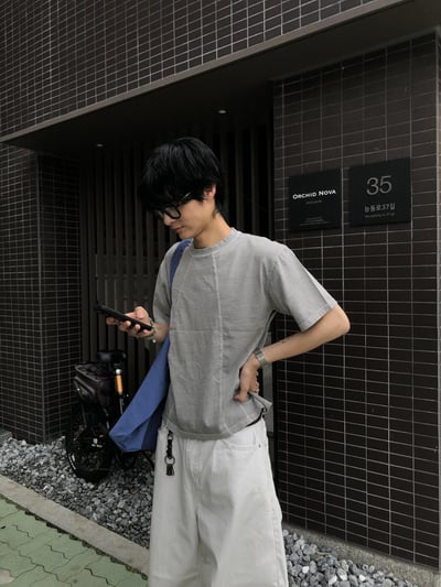 復古刷色 開線視覺肩寬 短版 短袖 上衣 - 3C5