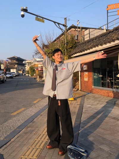 Peace 極簡主義 細條紋 短袖 牛仔襯衫 (set - up) - 2C4