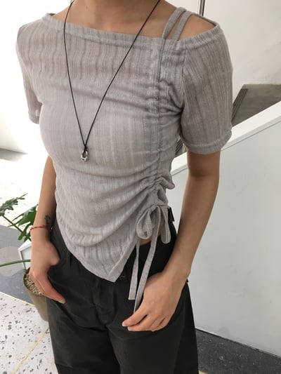 夏季薄紗 透視唯美 抽繩 針織 短袖 - 4C8