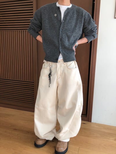 四季大口袋 彎曲縫線 配色設計 牛仔寬褲 - 2C16