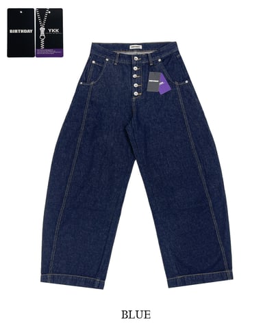 日系街頭 假鈕扣 原牛 寬褲 - 2C17