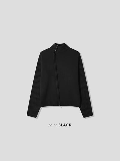 半高領 斜拉鏈 修身流水線 針織外套 - 4C21