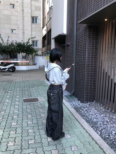 背影殺手 高檔縫線 鬆緊帶 寬版 牛仔長褲 - 3C16