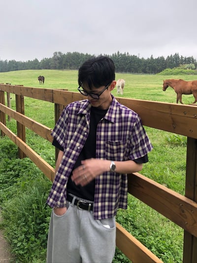 倫敦街頭 親膚涼感 短版 格紋 短袖襯衫 - 4C13