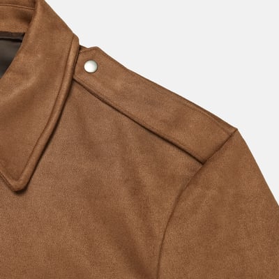 簡約幹練 絨面革 名牌質感 短版 神衣 夾克 - 2C24