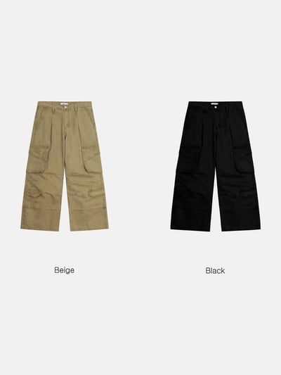 美式 俐落抓皺 立體斜線 工裝 直筒寬褲 - 2C19