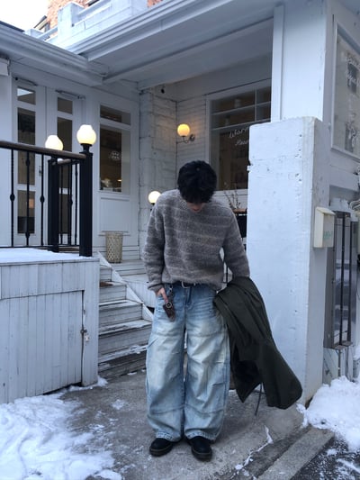 冰原歷險 漸層水洗 抓皺 寬版 牛仔褲 - 1C4