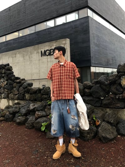 倫敦街頭 親膚涼感 短版 格紋 短袖襯衫 - 4C7