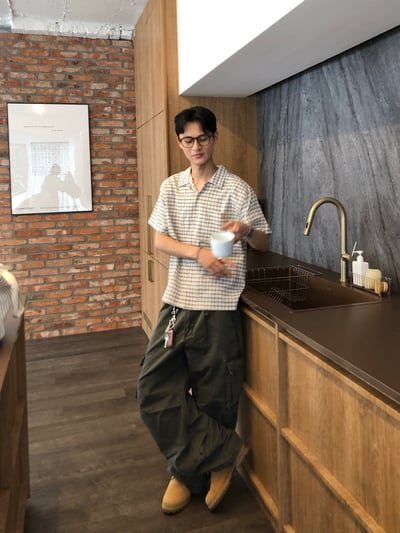 日式工廠小哥 雙重工裝 復古水洗 寬褲 - 3C15