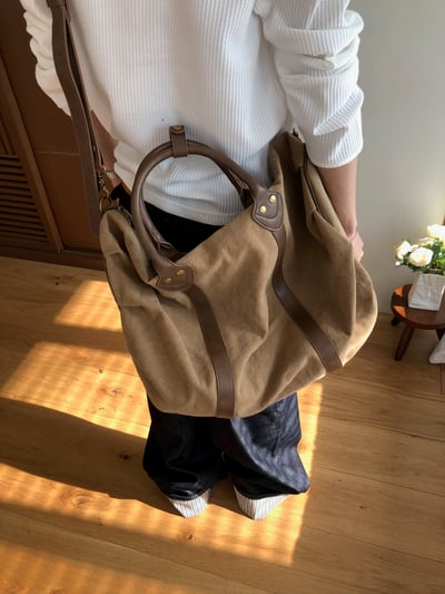 高質感 帆布皮革 大容量 旅行包 - 2C3