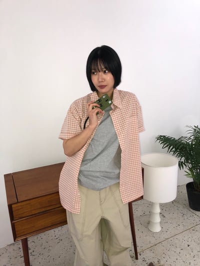 多巴安配色 涼感短版 格紋 短袖襯衫 - 2C5