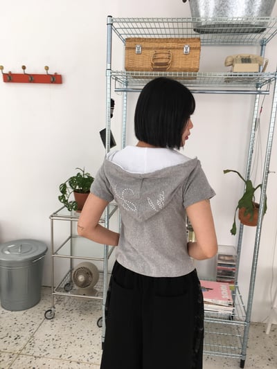 休閒配色 滿天星 修身短版 連帽外套 短袖 - 3C8